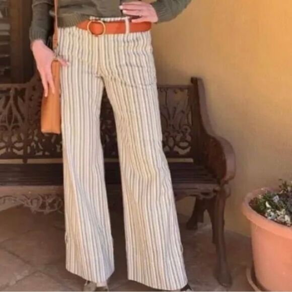 CAbi Convertible Island Striped Wide Leg Trouser Pants. 10. - Picture 1 of 10